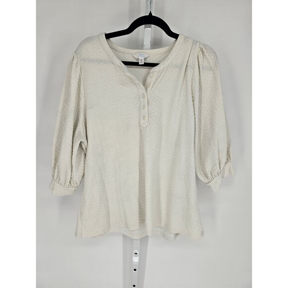 Time and Tru Womens Sz XXL 3/4 Bubble Sleeve Boho Blouse White Textured - Picture 1 of 3